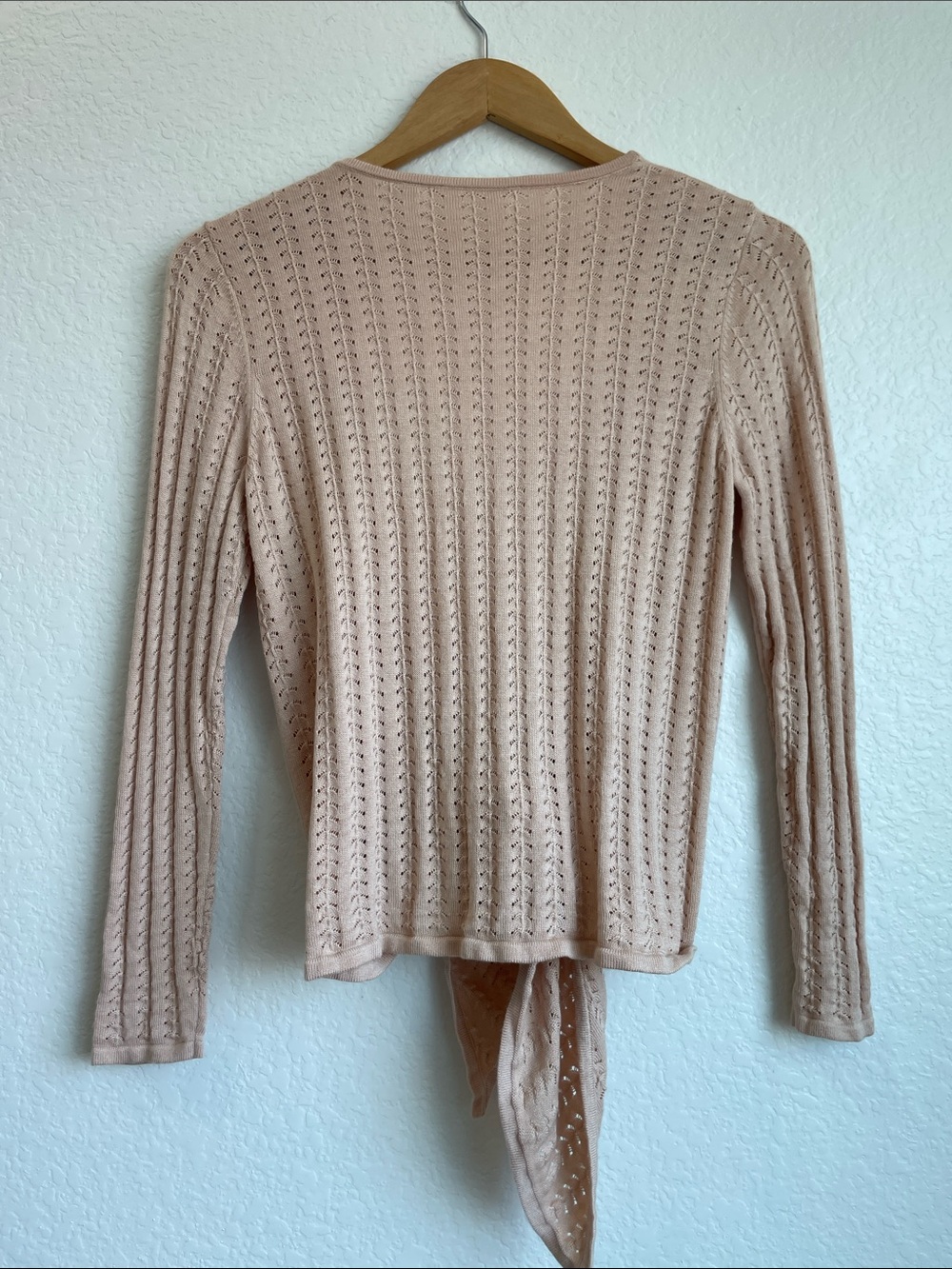 Soft Surroundings Dusty Pink Tie-Front Open-Knit Cardigan - Picture 7 of 10